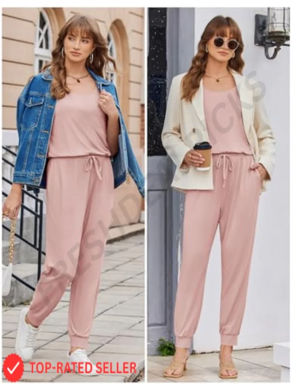 Sleeveless Scoop Neck Jumpsuit for Women 95% Polyester 5% Spandex Casual Long